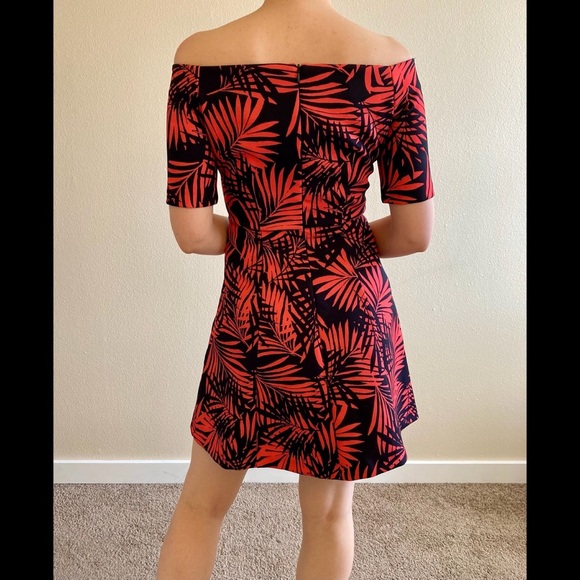 Zara Off Shoulder Dress Coral and Black - Picture 2 of 3